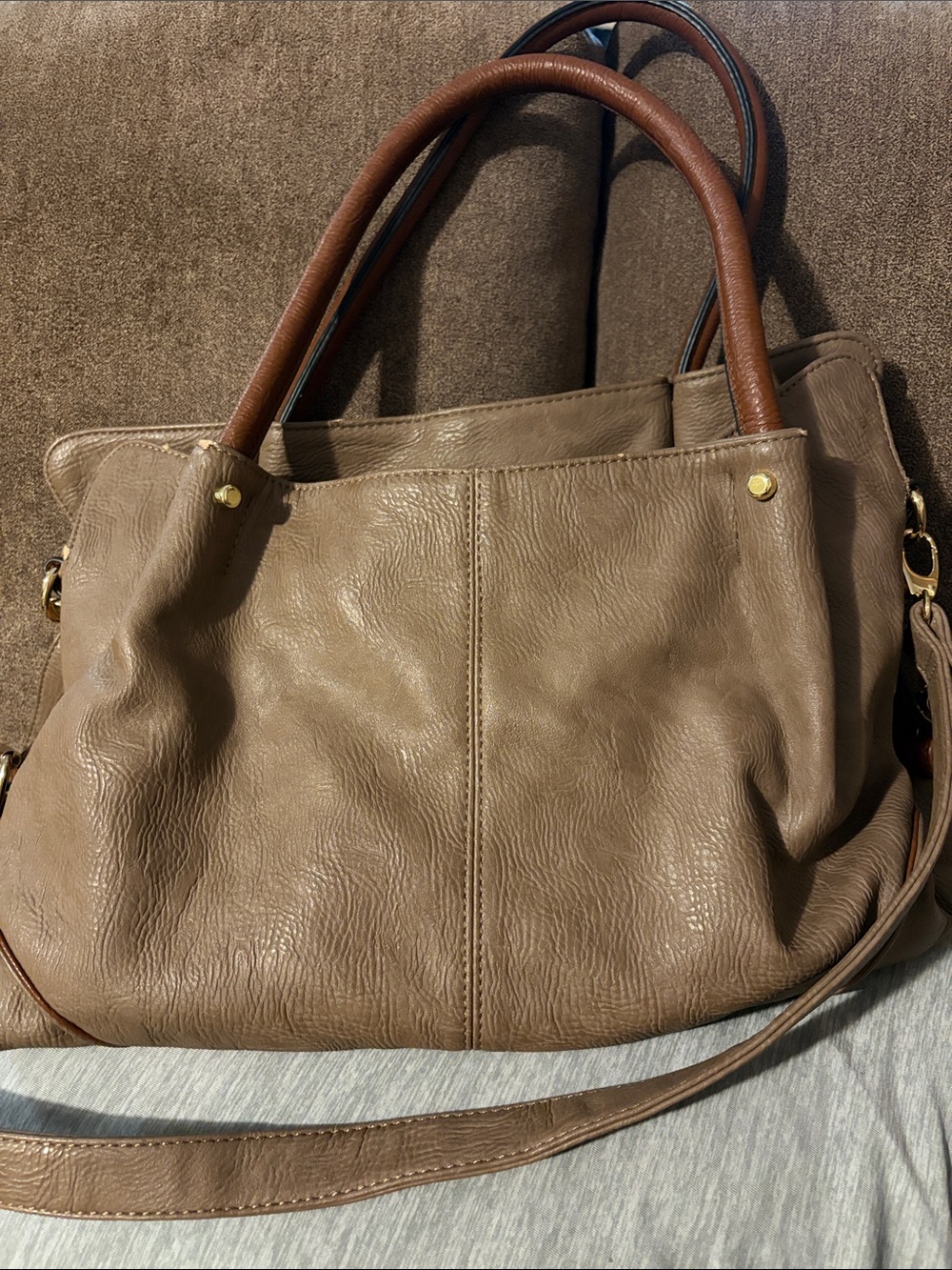 Brown Leather Tote Bag with Contrast Handles